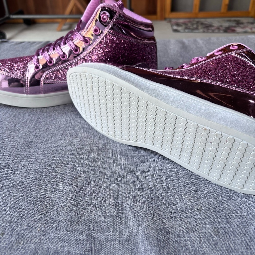 Pink Glitter High Top Shoes | Party Casual Lace-up Sneakers - Picture 4 of 8